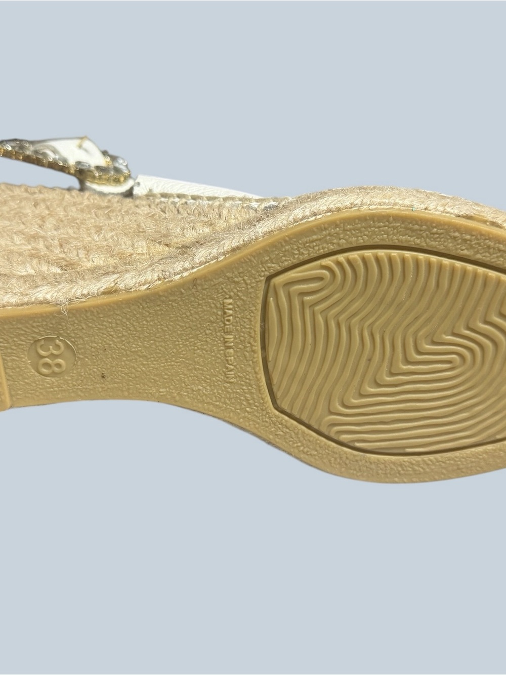 Maypol Made in Spain White Espadrille Wedge Sandals with Rhinestone Buckle - Picture 9 of 16